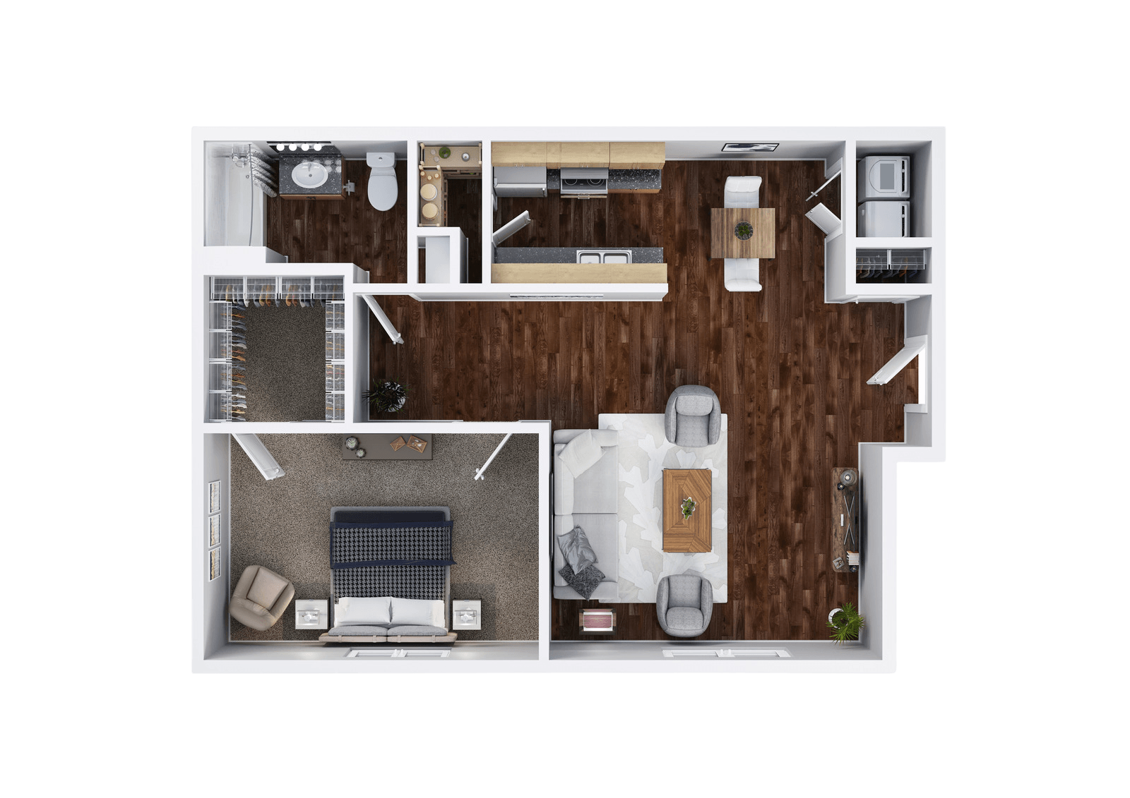 Floor plan for 1 bed, 1 bath, 777 sqft